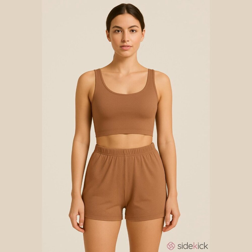 SHEIN Women's Size XL (12) Mocha Brown Two Piece Crop Tank & Shorts Set